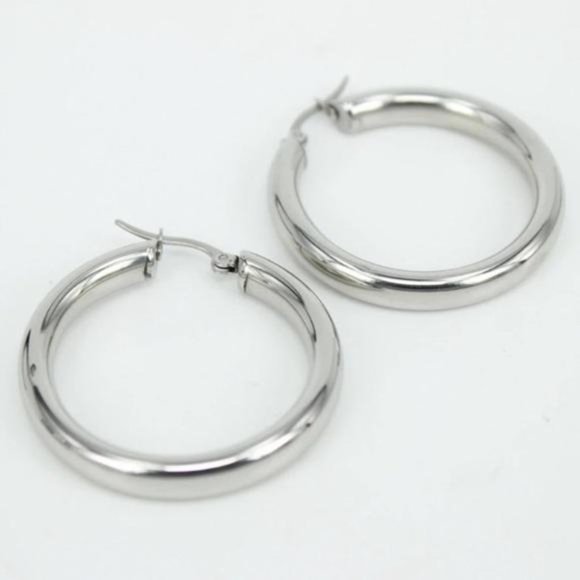 NEW 18K WHITE GOLD ROUND 2” TUBE HOOP EARRINGS - Picture 2 of 6